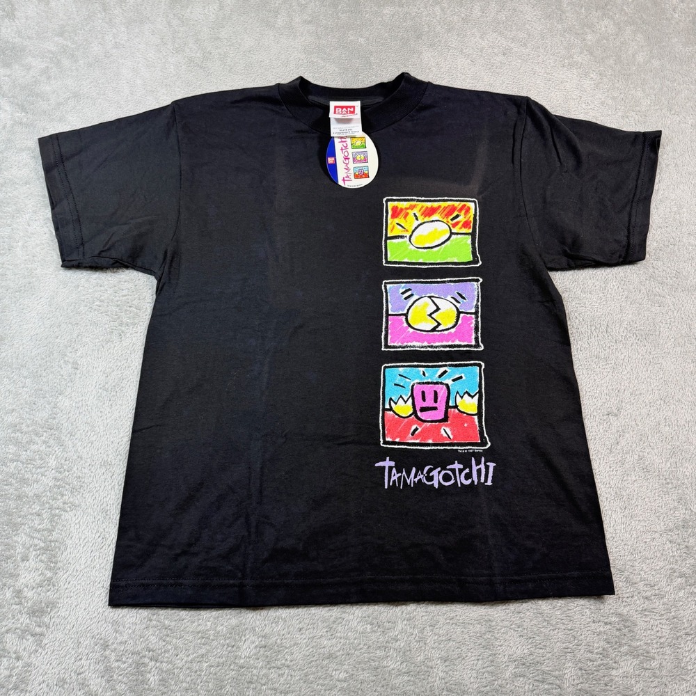 Bandai Tamagotchi T-Shirt Kids XL (18-20) Black Graphic Vintage 1997 Casual